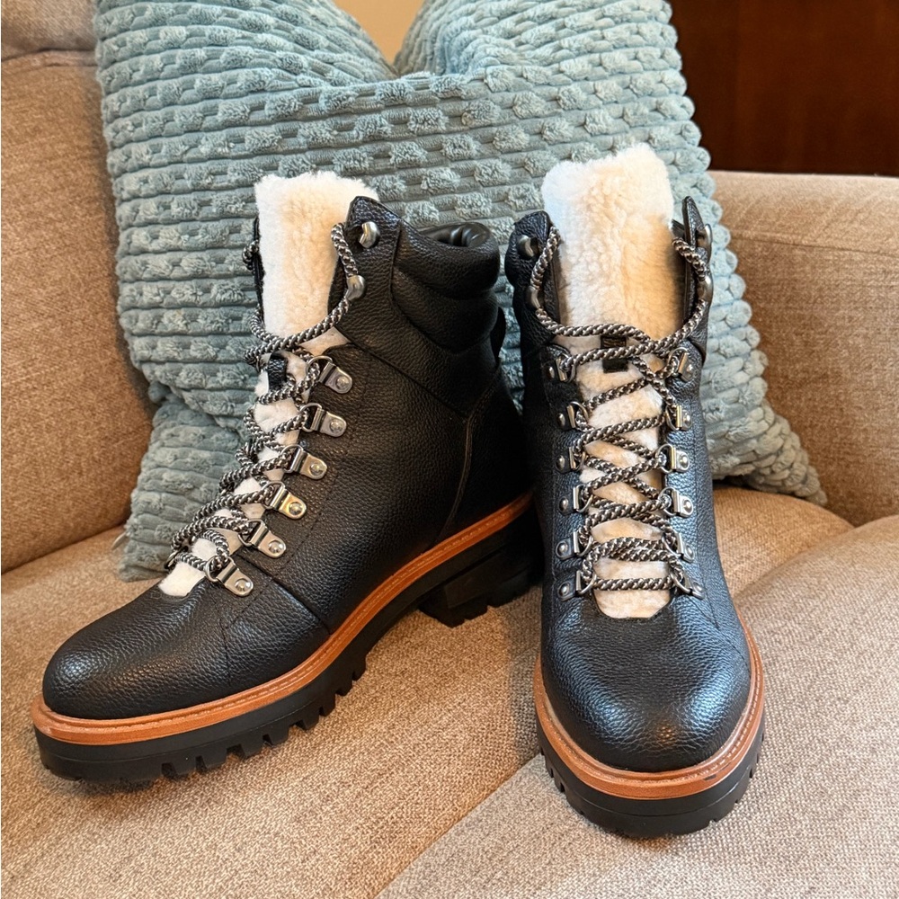 Marc Fisher Mallie 3 Sherpa Lace Up Hiking Boot Women's Sz 8.5 M Black